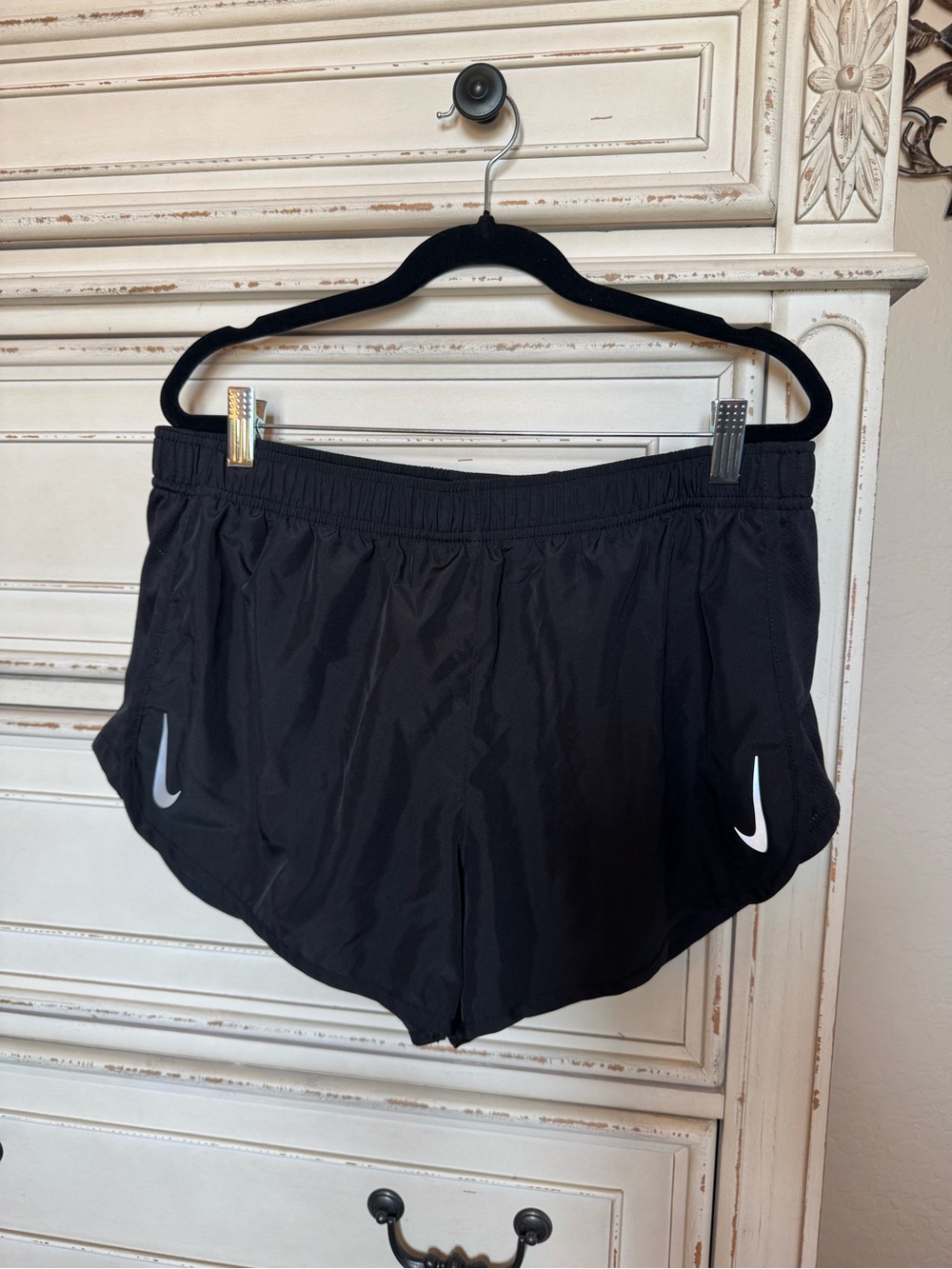 Nike Black Athletic Running Shorts with White Swoosh